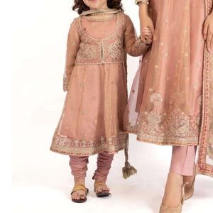 Maria B. Shalwar Anarkali 4 piece suit with vest. Toddler size 2-4. Peach. Eid